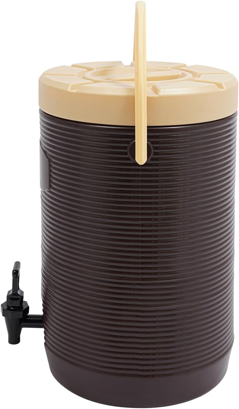 Insulated Beverage Dispenser - 4.5 Gal Stainless Steel Hot and Cold Drink Dispenser with Spigot & Handle, Commercial Thermal Container for Water Coffee Drink Catering Restaurant (Brown)