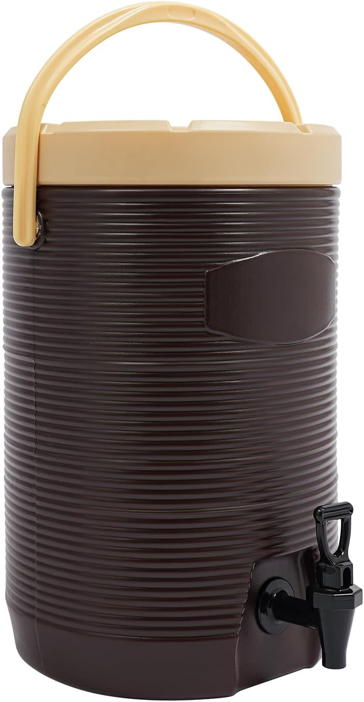 Insulated Beverage Dispenser - 4.5 Gal Stainless Steel Hot and Cold Drink Dispenser with Spigot & Handle, Commercial Thermal Container for Water Coffee Drink Catering Restaurant (Brown)