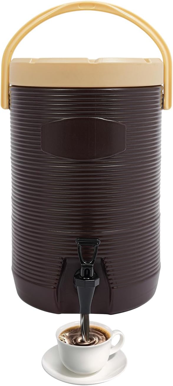 Insulated Beverage Dispenser - 4.5 Gal Stainless Steel Hot and Cold Drink Dispenser with Spigot & Handle, Commercial Thermal Container for Water Coffee Drink Catering Restaurant (Brown)