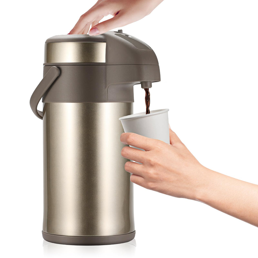 OJOJ 4L/133OZ Thermal Coffee Carafe with Pump, Thermal Beverage Dispenser, Coffee Airpot Stainless Steel Coffee Carafe for Hot Drinks Silver