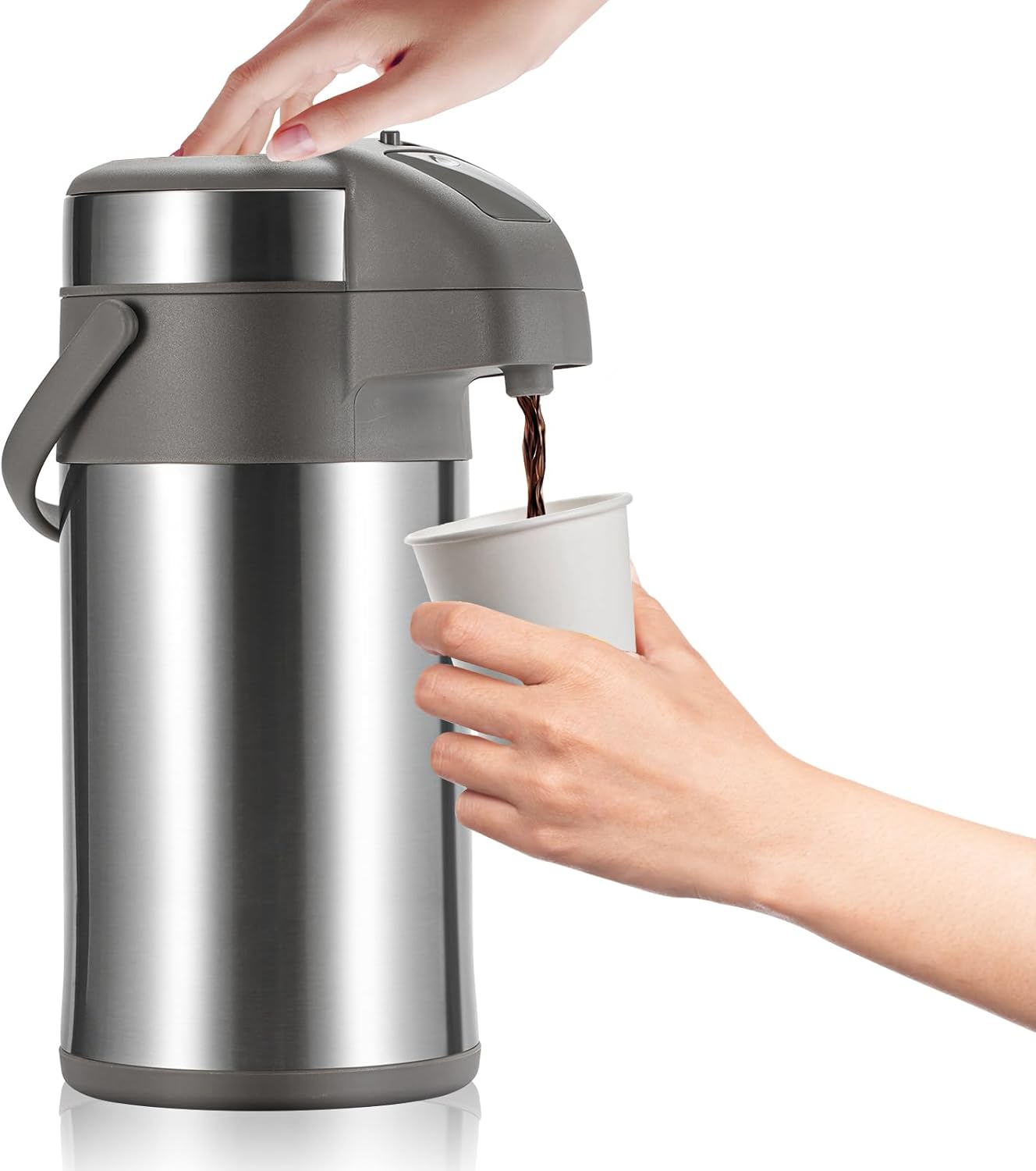 OJOJ 4L/133OZ Thermal Coffee Carafe with Pump, Thermal Beverage Dispenser, Coffee Airpot Stainless Steel Coffee Carafe for Hot Drinks Silver