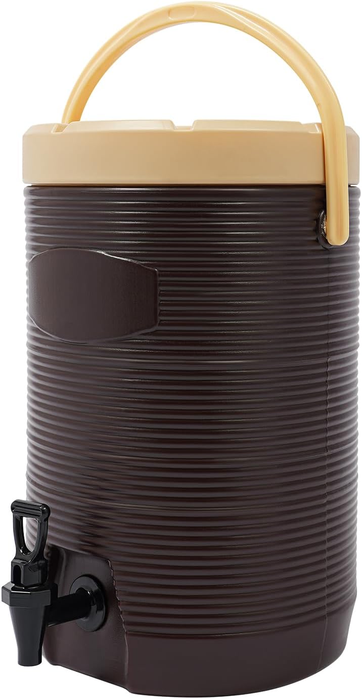 Insulated Beverage Dispenser - 4.5 Gal Stainless Steel Hot and Cold Drink Dispenser with Spigot & Handle, Commercial Thermal Container for Water Coffee Drink Catering Restaurant (Brown)