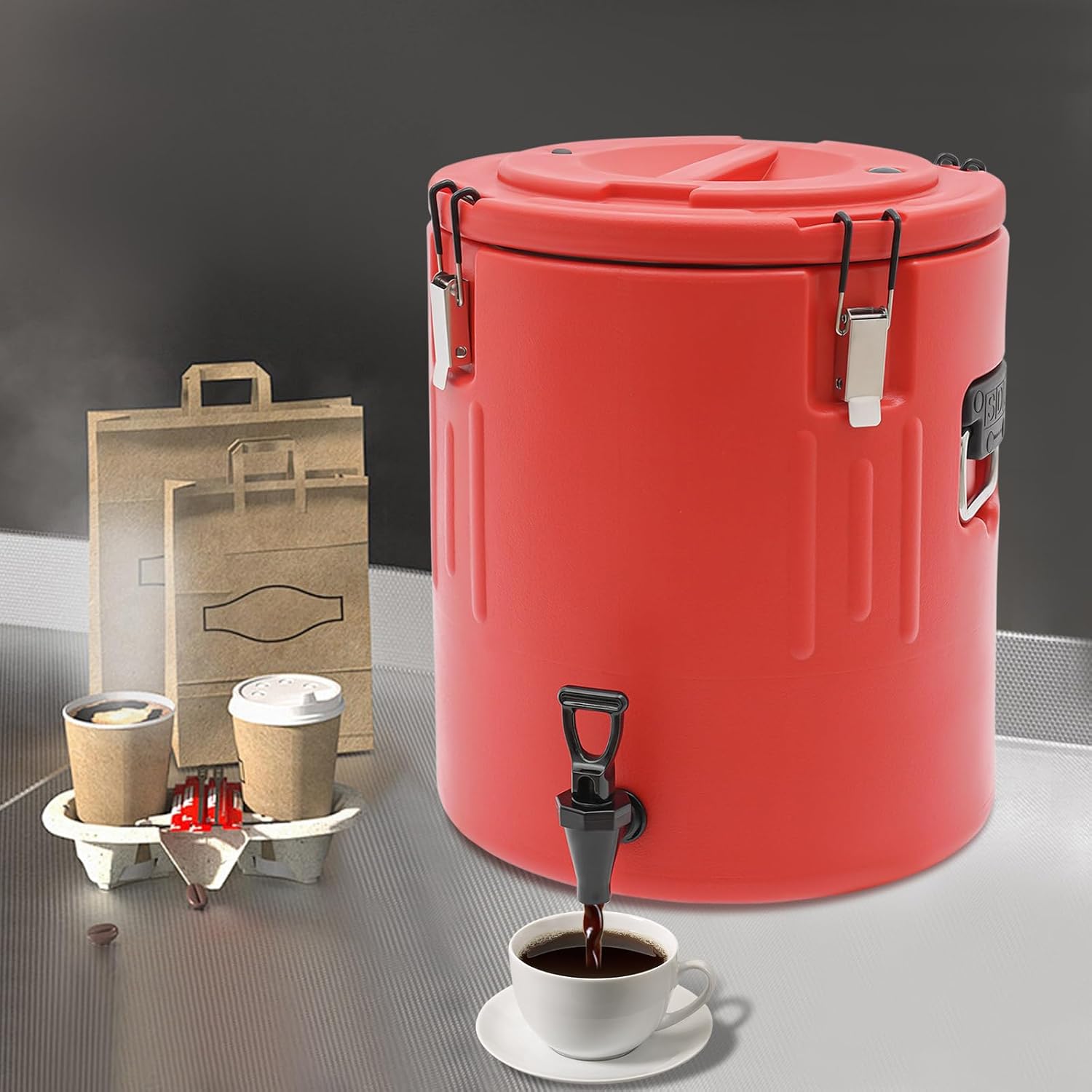 Insulated Beverage Dispenser - 7.5Gal Stainless Steel Hot and Cold Beverage Server with Spigot Handle, Commercial Thermal Container for Water Coffee Drink Catering Restaurant