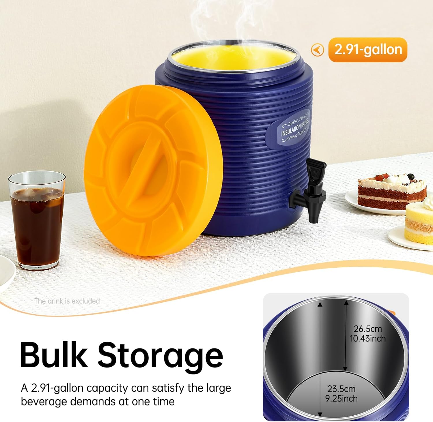 2.9 Gallon Insulated Beverage Dispenser Insulated Container Hot and Cold Drink Dispenser with 201 Stainless Steel Inner Liner and Faucet for Parties, Catering, Hotels, Outdoor Activities