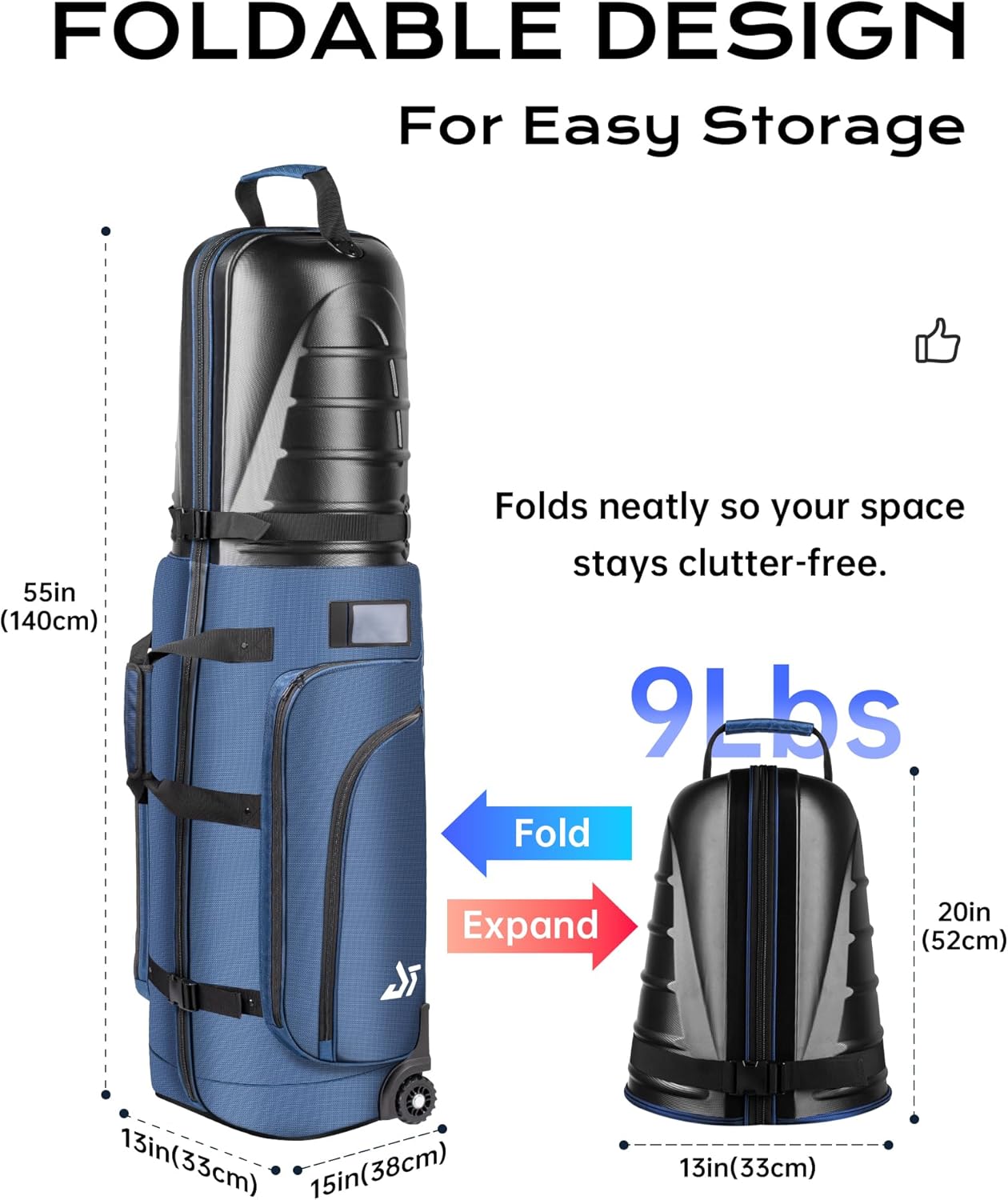 Golf Travel Bag for Airlines, ABS Hard Shell Top, 1680D Oxford Cloth, 4 Side Pockets, Two 4 Inch Wheels, Lockable Zippers, Foldable Club Travel Case