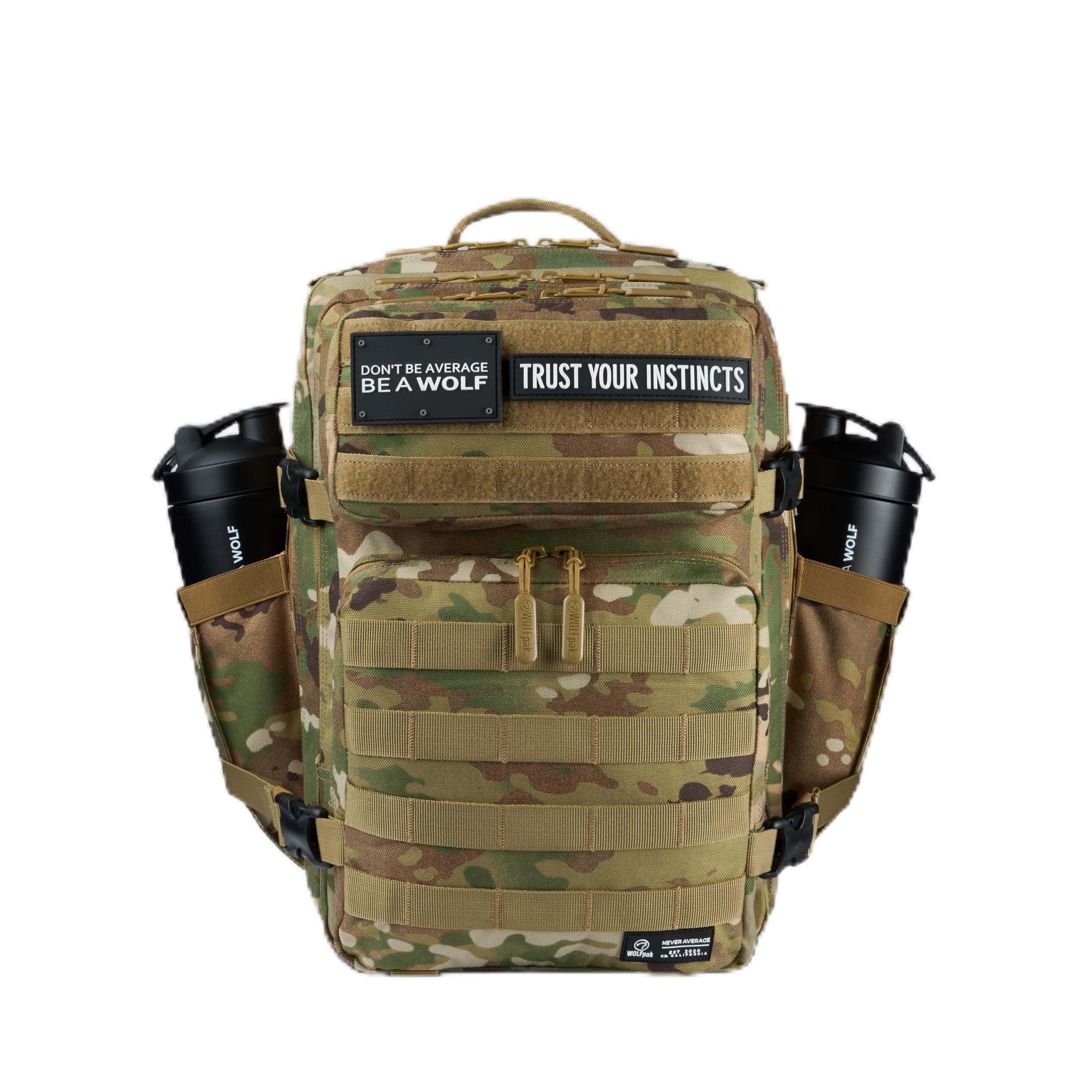 WOLFpak 35L Athletic Gym Backpack - Durable 1000D Waterproof Oxford Material with MOLLE Webbing, Laptop Pocket & Dual Cup Holders, Durable Fitness/Travel/Military Daypack (OD Green)