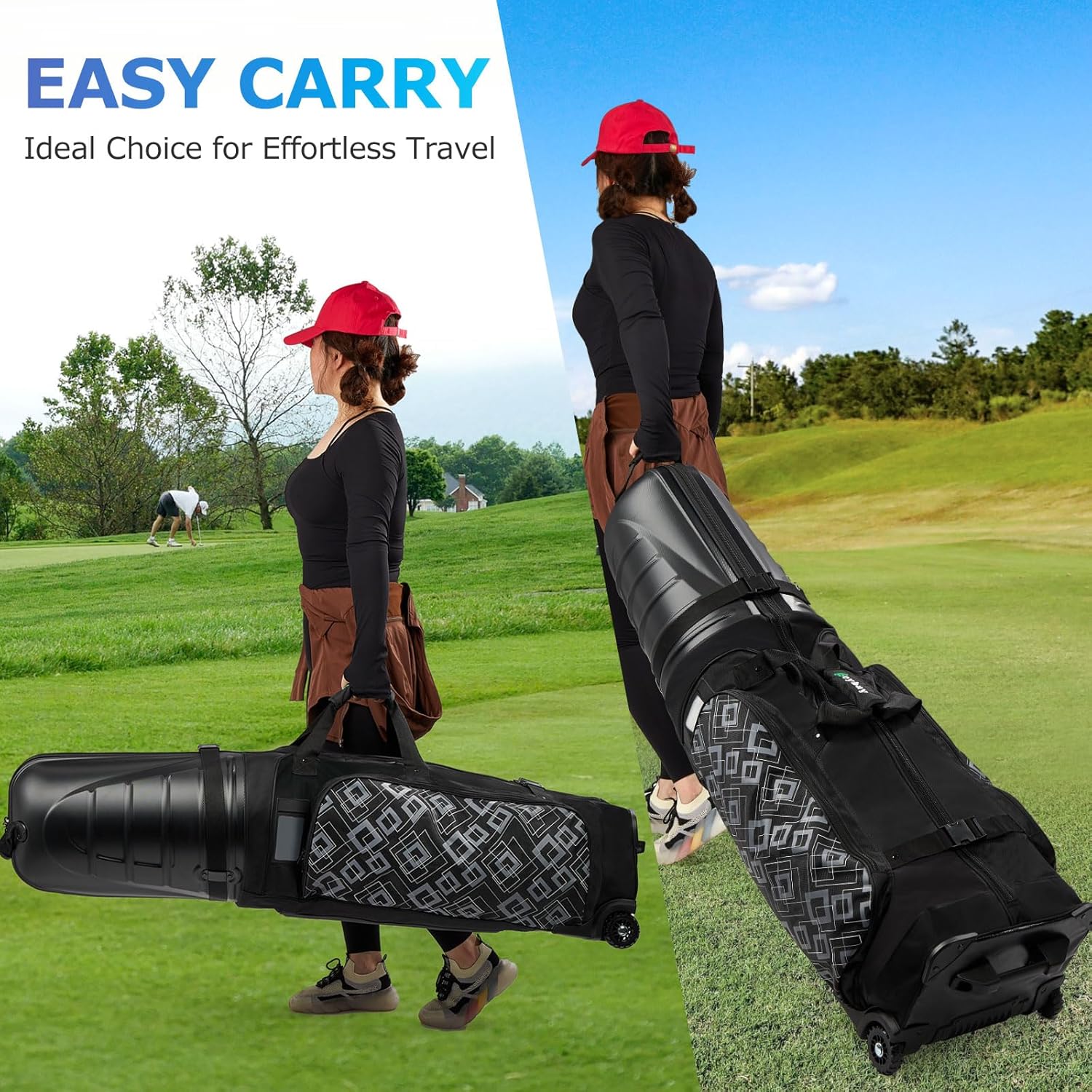 Golf Travel Bags for Airlines with Reinforced Wheels, Hard Case Top and 1680D Heavy Duty Oxford Protect Golf Clubs, Lightweight and Easy to Use