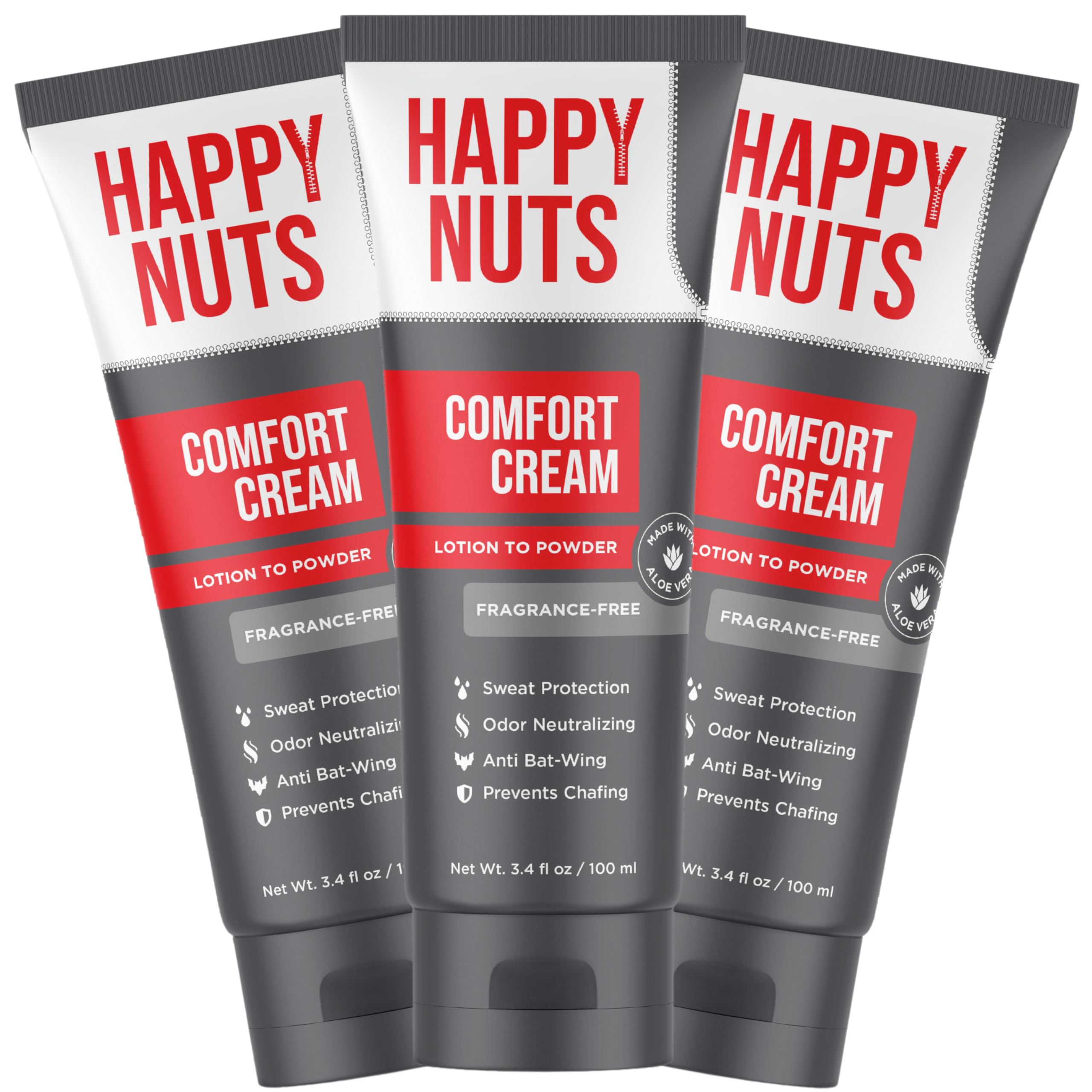 HAPPY NUTS Comfort Cream Deodorant For Men: Anti-Chafing Sweat Defense, Odor Control, Aluminum-Free Mens Deodorant & Hygiene Products for Men's Private Parts 3.4 Fl Oz (1 Pack), Original