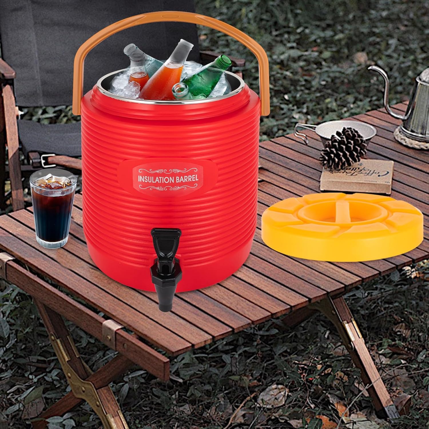 Stainless Steel Insulated Beverage Dispenser, 13L/3.4Gal Thermal Hot and Cold Drink Dispenser with Spigot for Tea Coffee Milk Water Juice (Red)