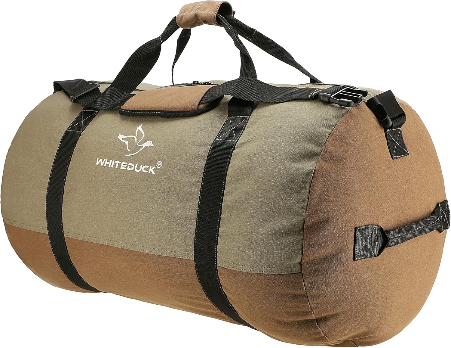 WHITEDUCK Heavy Duty Canvas Duffel Bag for Men and Women - Foldable Military Army Style Duffel Bag, with Full Length Zipper- Outdoors, Travel, Gym & Storage